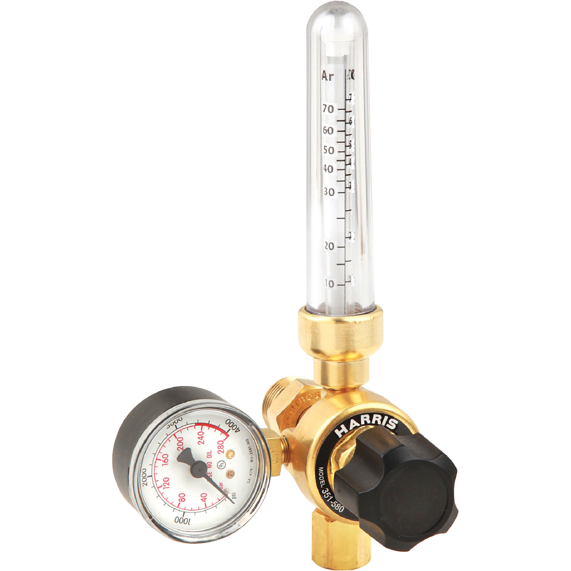 Harris Single-Stage Flowmeter Regulator, Argon/Carbon Dioxide, CGA 580 Inlet, 5/8in.-18 (F) Outlet, Model# 3100331
